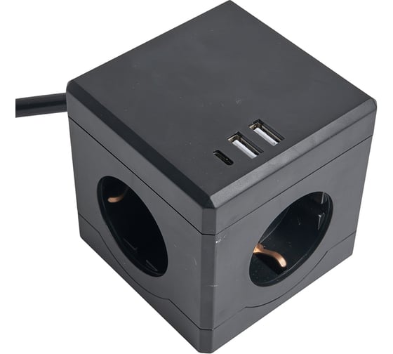 Удлинитель 3-местный STEKKER HM10-41-01 с/з, 3x1мм2, 1.5м, 250В, 16А, 2USB+1С, 5V 3,1А, серия Comfort, черный, 49657