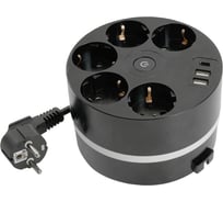 Удлинитель 5-местный STEKKER HM10-51-01 с/з, 3x1мм2, 2.5м, 250В, 16А, 2USB+С 5V 3,1А, серия Comfort, черный, 49656