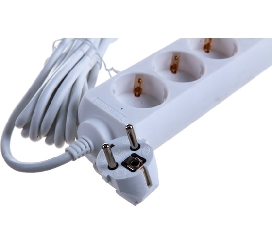 Бытовой удлинитель General Lighting Systems 5 розеток, с заземлением, без выключателя, 5 метров, 16А, 3500Вт, Белый GES-16-3x100-5-5m 470011