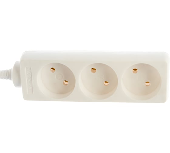 Бытовой удлинитель General Lighting Systems 3 розетки, без заземления и выключателя, 5 метров, 10А, 2200Вт, Белый GES-10-2x075-3-5m 470019