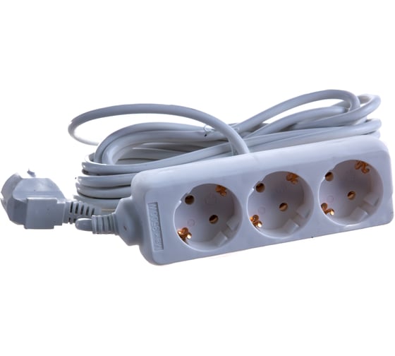 Бытовой удлинитель General Lighting Systems 3 розетки, с заземлением, без выключателя, 5 метров, 16А, 3500Вт, Белый GES-16-3x100-3-5m 470007