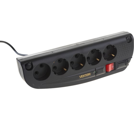 Сетевой фильтр Vektor COM черный 3м 15782