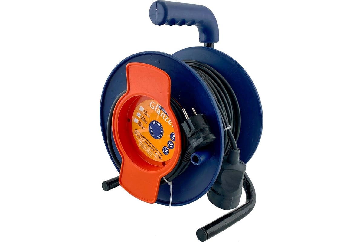 Удлинитель силовой GLANZEN на катушке с выносной розеткой ПВС 2x1,0 арт ...