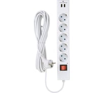 Сетевой фильтр с заземлением Duwi 5 гнезд, ПВС, 3x0.75, 5м, с детскими защитными шторками, 2USB, белый 32588 8