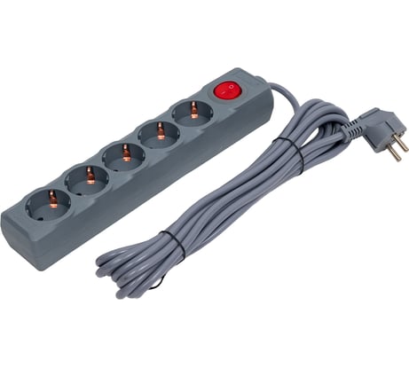 Cетевой фильтр Uniel, S-GSU5-5 GREY, серия Universal, 5м, Пвс 3*0,75, 5 гнезд, с/з, 10А, UL-00001749