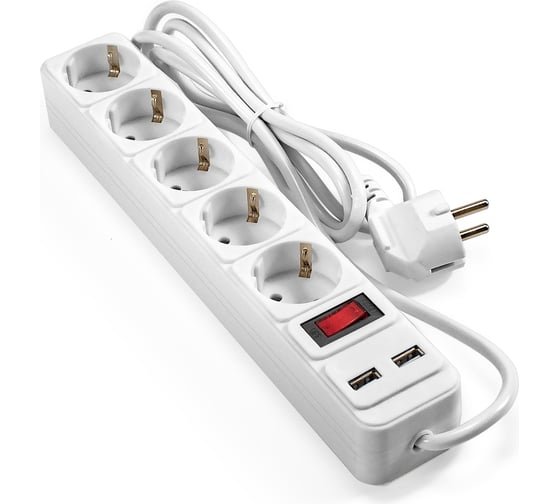 Сетевой фильтр-удлинитель с USB зарядкой ExeGate SP-5-USB-1.8W 5 евророзеток с заземлением, 2 USB-A 2A, 1.8м, защита от перегрузки, выключатель с подсветкой, белый 295491