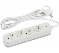 Сетевой фильтр Intro SFE430W с базовой защитой, с заземлением, с выключателем, 4 розетки, 3 м, 10 А, белый Б0059222