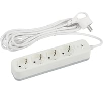Сетевой фильтр Intro SFE450W с базовой защитой, с заземлением, с выключателем, 4 розетки, 5 м, 10 А, белый Б0059223