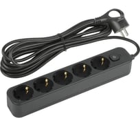 Сетевой фильтр Intro SFE550B с базовой защитой, с заземлением, с выключателем, 5 розеток, 5 м, 10 А черный Б0059559