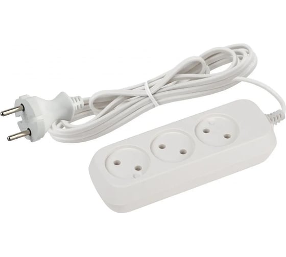 Электрический удлинитель Intro U330W без заземления, 3 розетки, 3 м ШВВП 2x0.75 мм2, 6 A, белый Б0057236