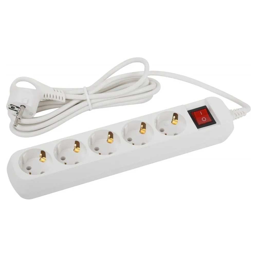 Удлинитель электрический Intro UES530W с заземлением, с выключателем, 5 ...