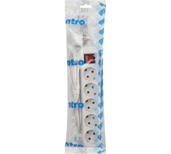 Удлинитель электрический Intro UES530W с заземлением, с выключателем, 5 розеток, 3 м, ПВС, 3x0.75мм2, 10А Б0056950