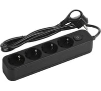 Сетевой фильтр Intro SFE415B с базовой защитой, с заземлением, с выключателем, 4 розетки, 1.5м, 10А, черный Б0059554