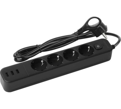 Сетевой фильтр Intro SFE4153xUSBAB с базовой защитой, с заземлением, с выключателем, 4 розетки, 3xUSBA 3, Б0059560