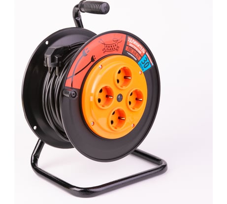 Удлинитель Рыжая такса УКП (катушка пластик) ПВС, 3х0,75 (10А), 4гнезда, 30м, с заземлением, УКП04-2752