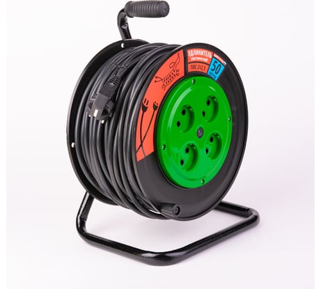 Удлинитель Рыжая такса УКП (катушка пластик) ПВС, 2х2,5 (16А), 4гнезда, 50м, без заземления, УКП04-2721