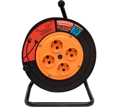 Удлинитель Рыжая такса УКП (катушка пластик) ПВС, 3х1,5 (16А), 4гнезда, 30м, с заземлением, УКП04-2806