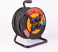 Удлинитель Рыжая такса УКП-44 (катушка пластик) с автоматом защиты, провод КГ-ХЛ, 3х2,5 (16А), 4гнезда, 50м, IP44, с заземлением, УКП4404-9379