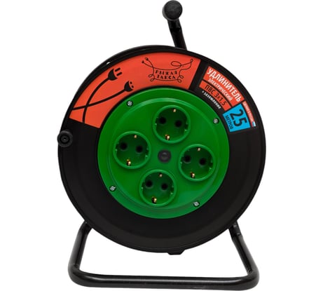 Удлинитель Рыжая такса УКП (катушка пластик) ПВС, 3х1,5 (16А), 4гнезда, 25м, с заземлением, УКП04-2790