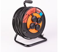 Удлинитель Рыжая такса УКП-44 (катушка пластик) с автоматом,защиты, ПВС, 3х2,5 (16А), 4гнезда, 25м, IP44, с заземлением, УКП4404-9331