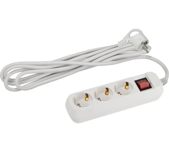 Удлинитель электрический Intro UES350W с заземлением, с выключателем, 3 розетки, 5 м, ПВС 3x0,75мм2, 10А Б0056946