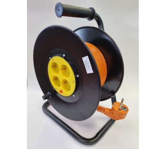 Удлинитель ООО "ГОСТ-ЭЛЕКТРО" 4x50 м с з/к с з/шт на метал. катушке и метал. стойке с авт. отключения ПВС 3x1,5 Меркурий У16-010 "МРК" 511416