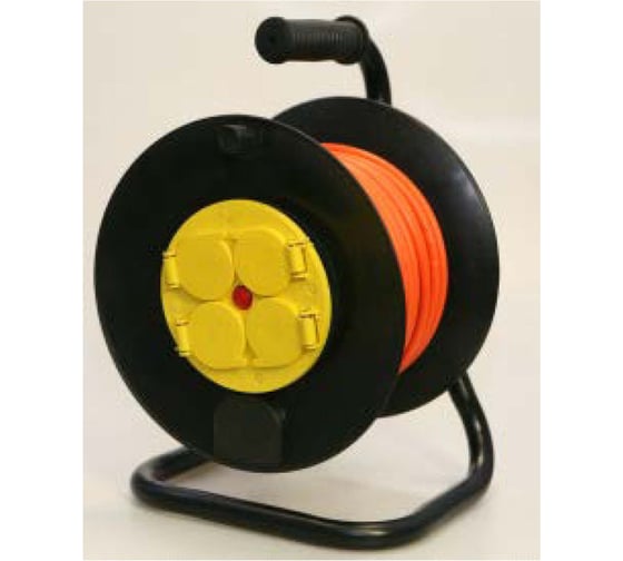 Удлинитель ООО "ГОСТ-ЭЛЕКТРО" 4x50 м с з/к с з/шт на пластиковой катушке и металлической стойке с авт. отключения IP44 ПВС 3x1,0 Меркурий У16-010 "МРК" 330362