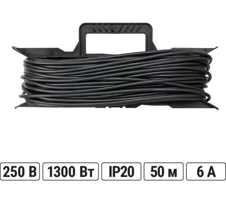 Силовой народный удлинитель-шнур на рамке TDM ELECTRIC, ПВС, 1300Вт, без заземления, 50м, штепсельное гнездо SQ1307-0305