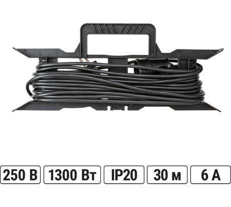 Силовой народный удлинитель-шнур на рамке TDM ELECTRIC ПВС, 1300Вт, без заземления, 30м, штепсельное гнездо SQ1307-0303