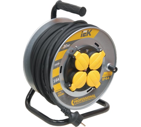 Катушка IEK "Professional" УК30 4 места, 2Р+PЕ, 30м, КГ, 3х1,5мм2, IP44 WKP16-16-04-30-44