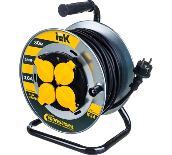 Катушка IEK "Professional" УК30 4 места, 2Р+PЕ, 30м, КГ, 3х1,5мм2, IP44 WKP16-16-04-30-44