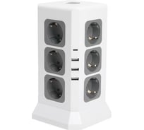 Удлинитель STEKKER 12-местн с/з, 3x1мм2, 1.5м,3520Вт 3USB A + 1C 5V 3,4A, белый, серый Comfort HM10-61-01, 49991