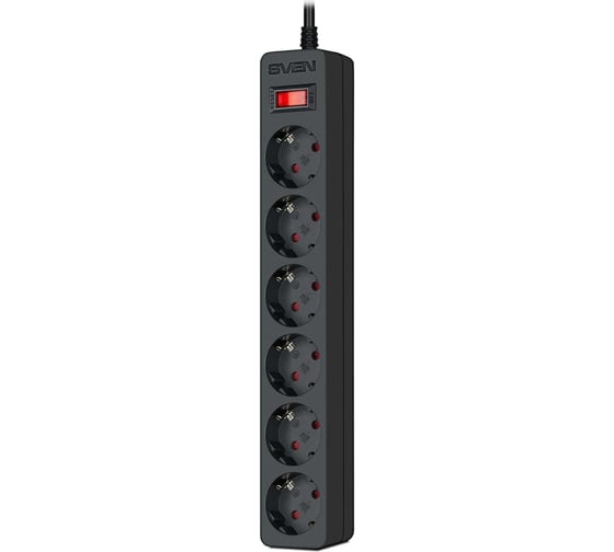 Фильтр SF-06E 5,0 м (6 розеток с защитными шторками) черный, цветная коробка SVEN SV-022068 1