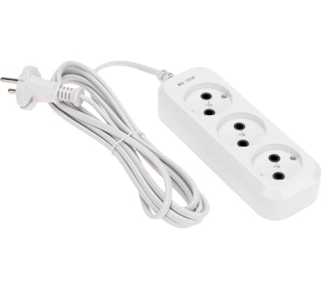 Удлинитель PROconnect 3 гнезда, 3м, 2x0,75мм², без заземления, белый 13-4206