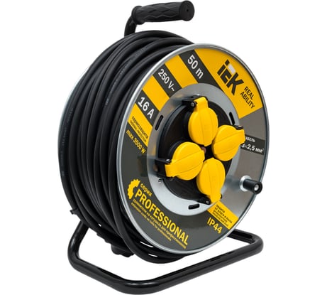 Катушка IEK УК50, с т/з, 4 места, 2Р+PЕ, 50м, КГ 3х2,5мм2, IP44, "Professional" WKP17-16-04-50-44