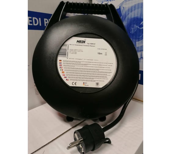 Удлинитель на катушке HEDI H05VV-F 15 метров 4 розетки IP20 3Х1,5 красный KBR15T