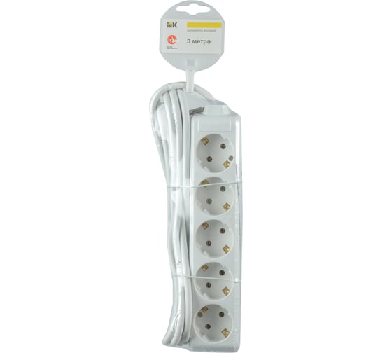 Удлинитель IEK У05, 5 мест, 2Р+PЕ, 3 метра, 3х1мм2, 16А/250 WYP10-16-05-03-Z-N