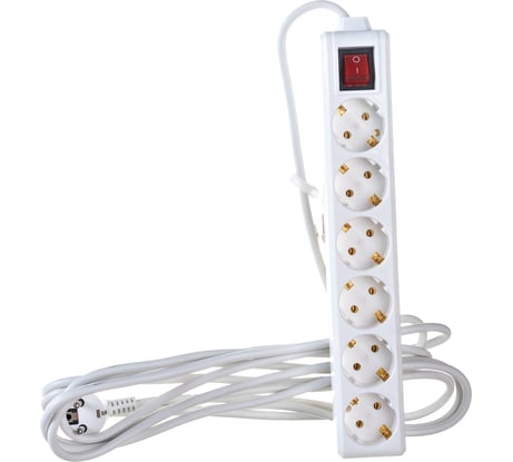 Удлинитель IEK У06К-выключатель, 6 мест, 2Р+PЕ, 5 метров, 3х1мм2, 16А/250 WYP10-16-06-05-ZK-N