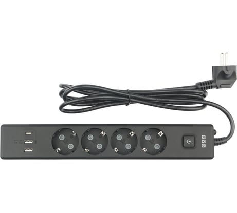 Бытовой удлинитель Power Cube, 4р с/з вык.,3USB, 3500 Вт, 16А, 1.9 м, 3x1,0 (черный), PC-7B-2M