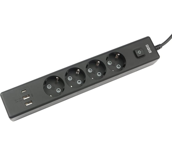 Бытовой удлинитель Power Cube, 4р с/з вык.,3USB, 3500 Вт, 16А, 1.9 м, 3x1,0 (черный), PC-7B-2M