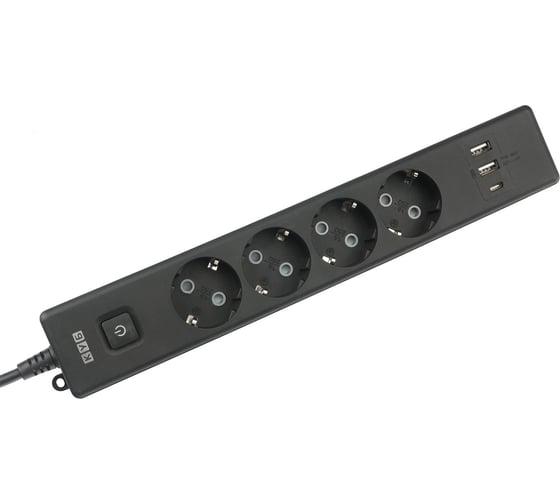 Бытовой удлинитель Power Cube, 4р с/з вык.,3USB, 3500 Вт, 16А, 1.9 м, 3x1,0 (черный), PC-7B-2M