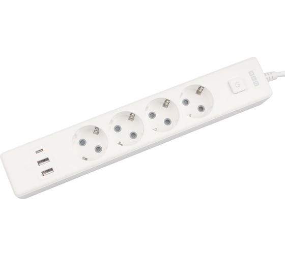 Бытовой удлинитель Power Cube, 4р с/з вык.,3USB, 3500 Вт, 16А, 1.9 м, 3x1,0 (белый), PC-6-2M