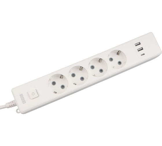 Бытовой удлинитель Power Cube, 4р с/з вык.,3USB, 3500 Вт, 16А, 1.9 м, 3x1,0 (белый), PC-6-2M