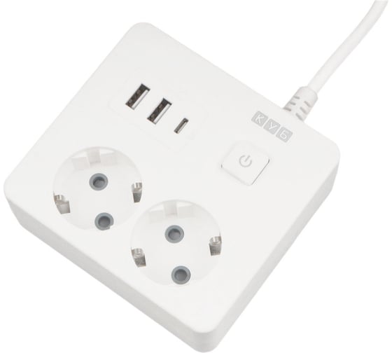 Бытовой удлинитель Power Cube 2р с/з вык.,3USB, 3500 Вт, 16А, 1.9 м, 3x1,0 (белый) квадрат, PC-1-2M