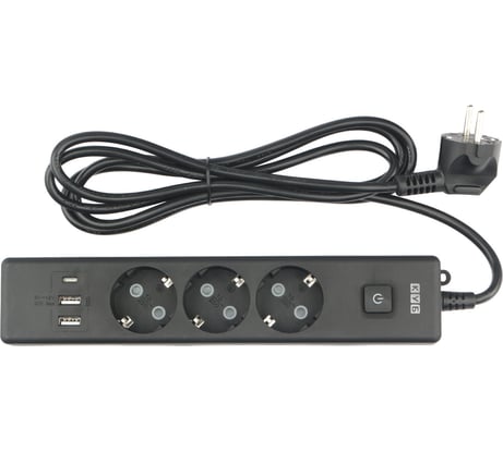 Бытовой удлинитель Power Cube, 3р с/з вык.,3USB, 3500 Вт, 16А, 1.9 м, 3x1,0 (черный), PC-6B-2M