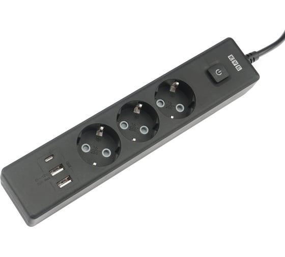 Бытовой удлинитель Power Cube, 3р с/з вык.,3USB, 3500 Вт, 16А, 1.9 м, 3x1,0 (черный), PC-6B-2M