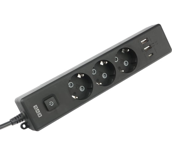 Бытовой удлинитель Power Cube, 3р с/з вык.,3USB, 3500 Вт, 16А, 1.9 м, 3x1,0 (черный), PC-6B-2M