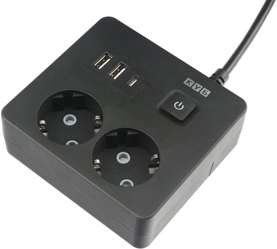 Бытовой удлинитель Power Cube, 2р с/з вык.,3USB, 3500 Вт, 16А, 1.9 м, 3x1,0 (черный) квадрат, PC-1B-2M