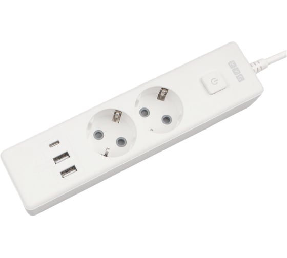 Бытовой удлинитель Power Cube, 2р с/з вык.,3USB, 3500 Вт, 16А, 1.9 м, 3x1,0 (белый), PC-4-2M