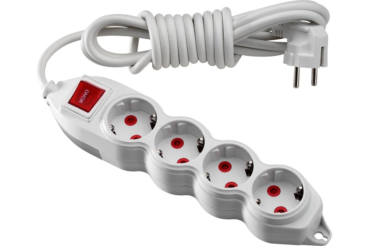 Удлинитель MONO ELECTRIC Orion 4 гнезда, 2 м, с заземлением, с ...